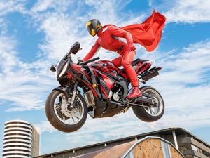 თამაში ნამდვილი მოტოციკლეტის სუპერ გმირი stunt 3D ონლაინ